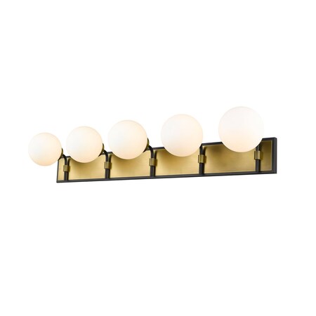 Z-Lite Parsons 5 Light Vanity, Matte Black, Olde Brass & Opal 477-5V-MB-OBR